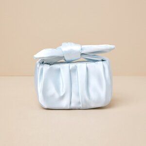 Lulus Essential Style Light Blue Satin Knot Handle Clutch Bag - NWT